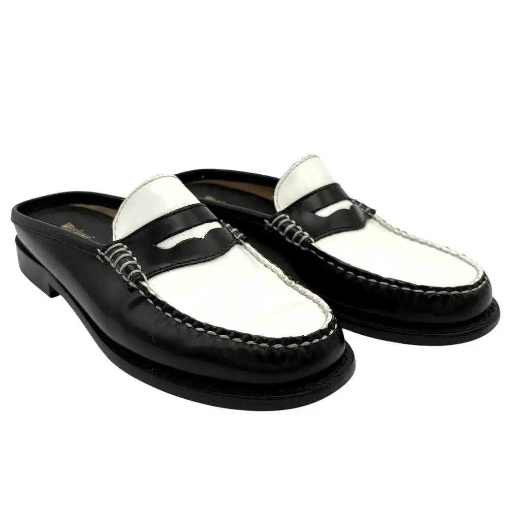 G.H. Bass Weejuns Two Tone Penny Loafer Mule Slides Black White Size 6